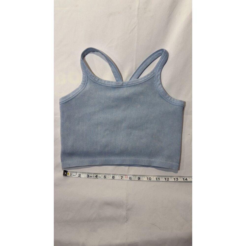Light Dusty Blue Ribbed Racerback Cropped Tank Top Size Medium - Picture 1 of 3